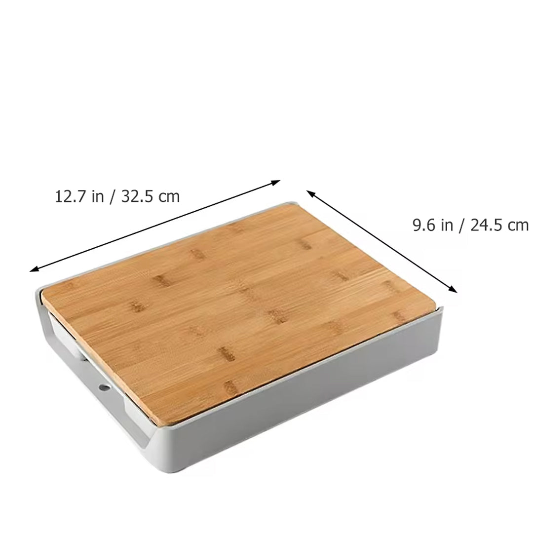 Bamboo Drawer Cutting Board with Integrated Cheese and Chopping Tools