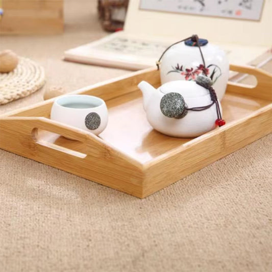 Bamboo Wooden Tea Tray with Handles - Durable Dinner Plate Stand